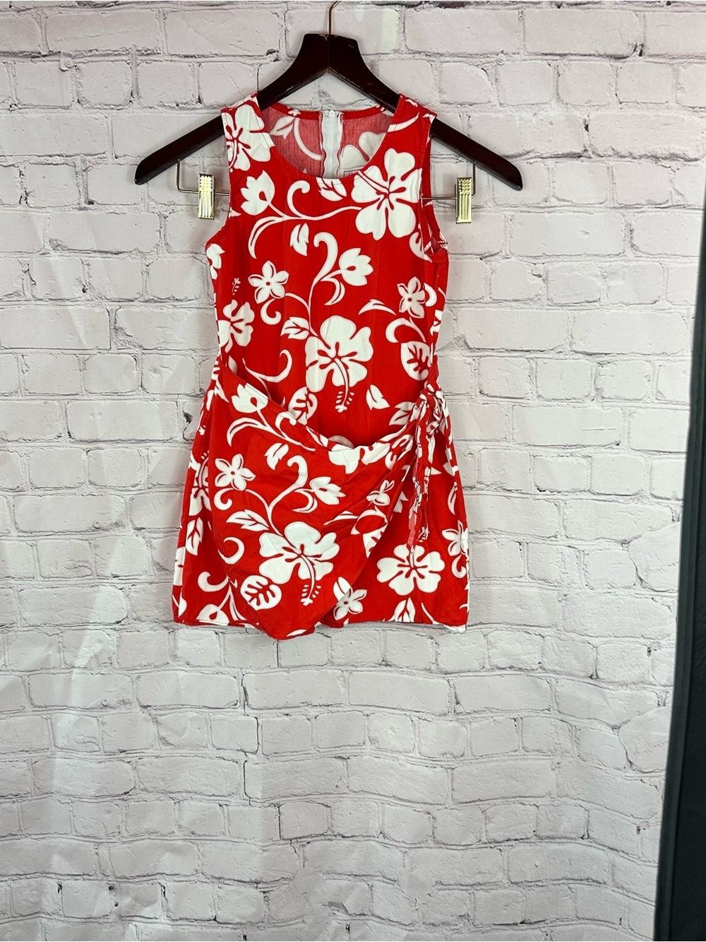 RJC Red  tropical Floral Sleeveless faux Wrap cotton Dress Girls 8Y Hawaii beach